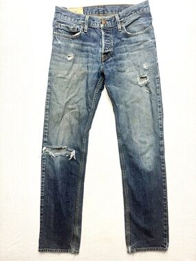Hollister Distressed Straight Jeans in Faded Blue